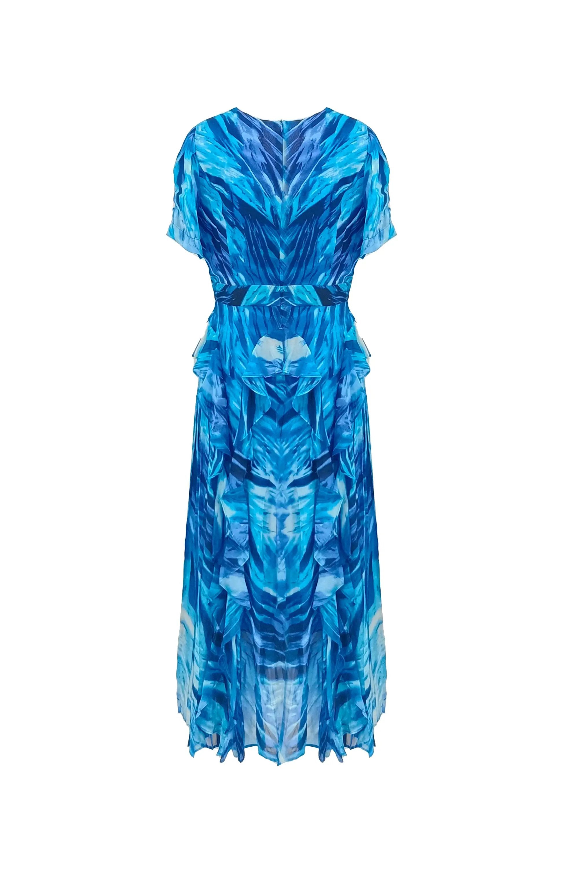 Ladies Summer Elegant V-Neck Ruffle Dress ULA